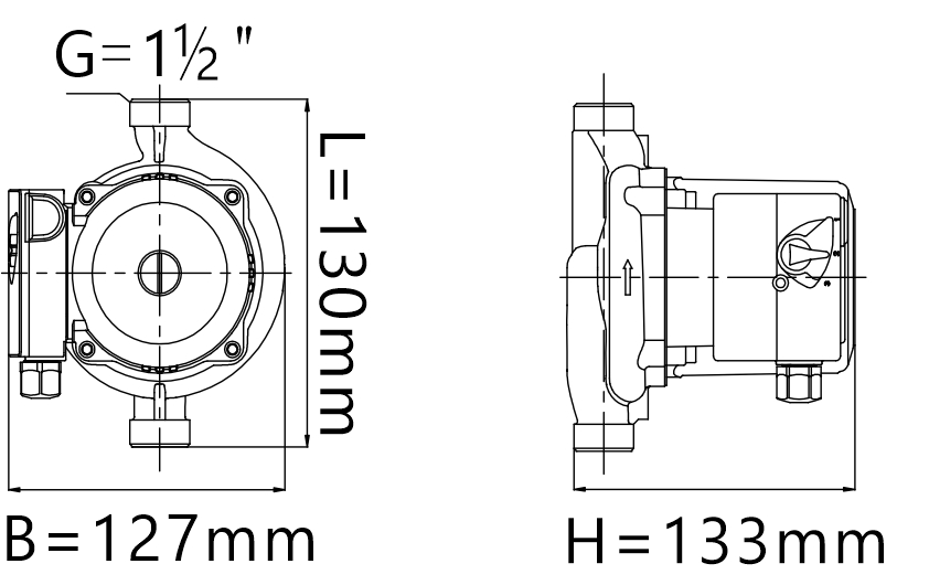 3 SPEED ADJUSTMENT CIRCULATION PUMP 25-4-130 DIMENSION